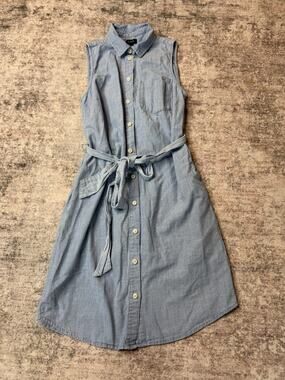 J Crew Denim Shirt Dress Sleeveless Belted Blue Cotton Casual Size 4